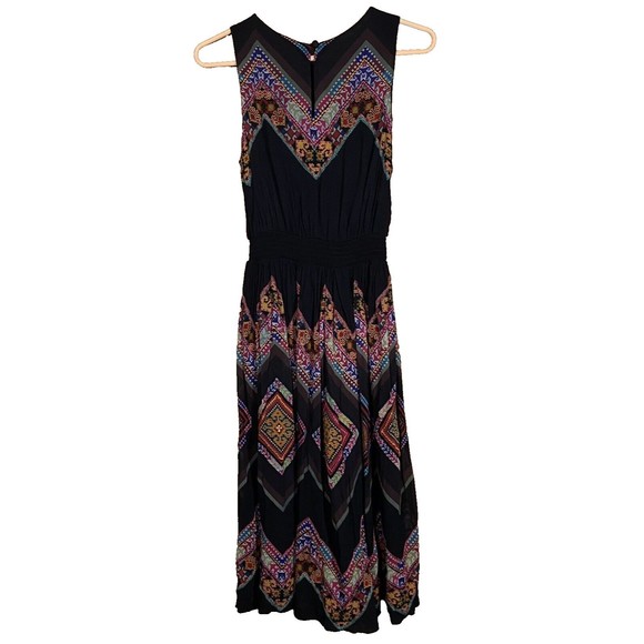 Tanvi Kedia Anthropologie Black Midi Dress Colorful Boho Wedding Women's Sz 2 - Picture 2 of 9